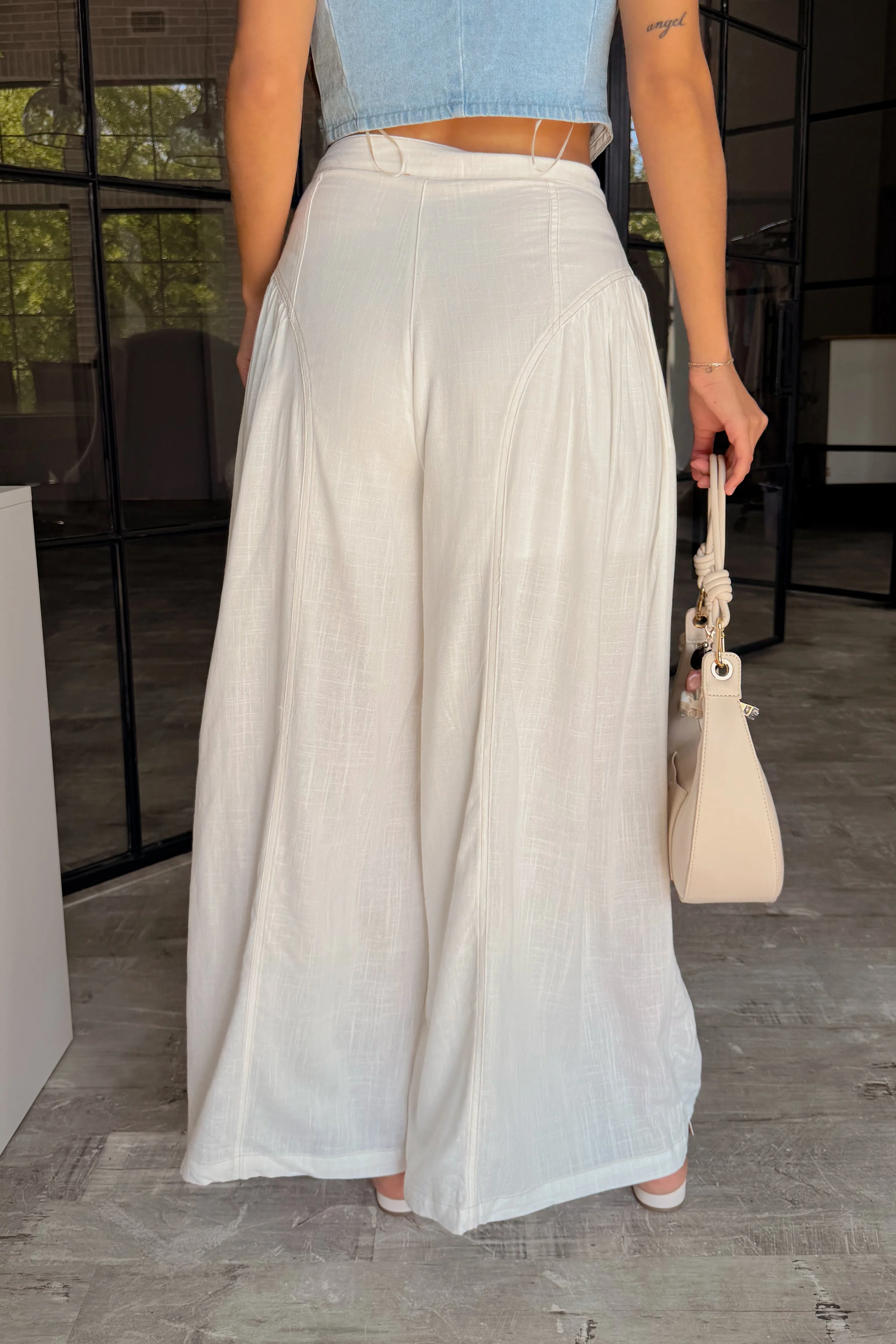Winnie White Flowy Wide Leg Pants - Image 3
