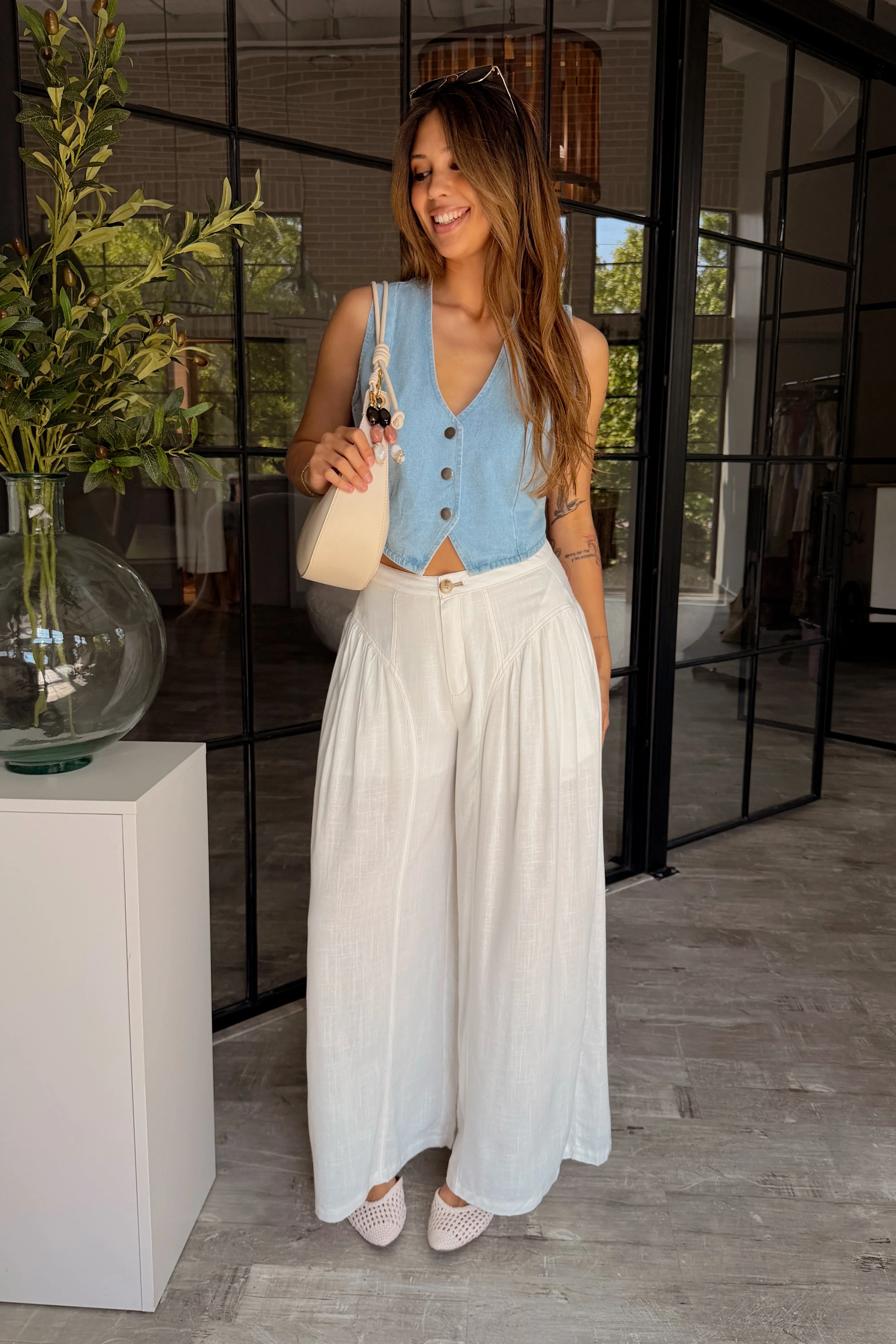 Winnie White Flowy Wide Leg Pants - Image 6