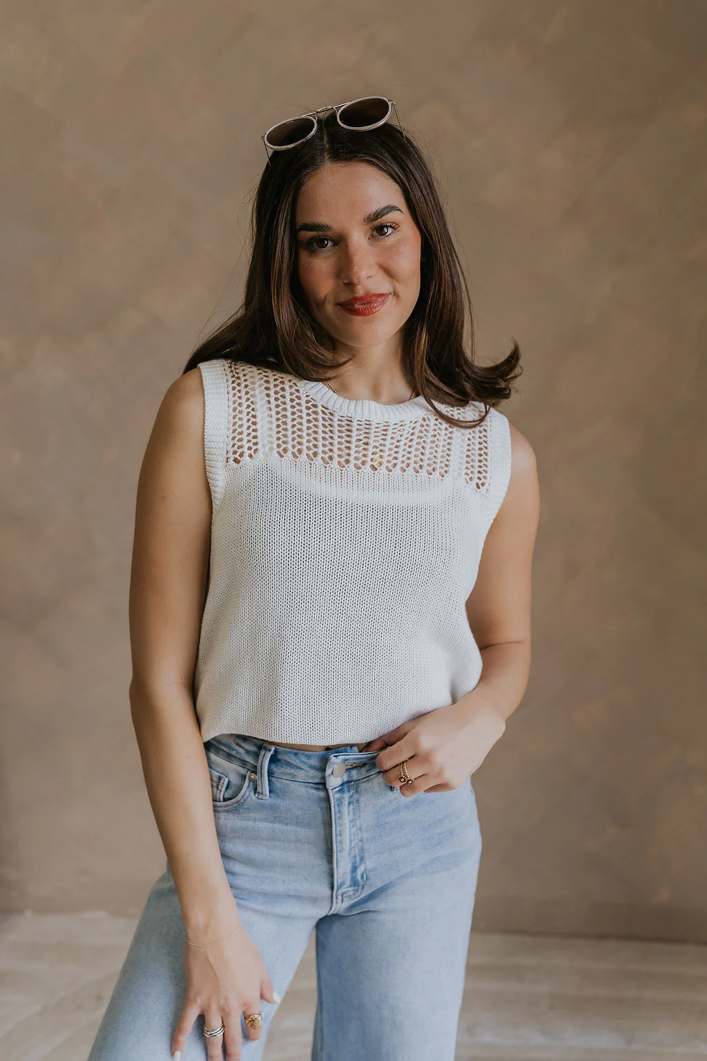 Elisa Cream Knit Sleeveless Tank
