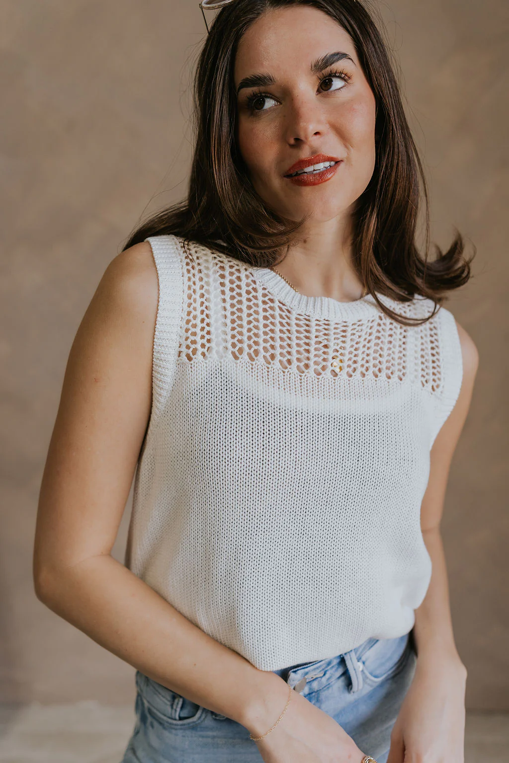 Elisa Cream Knit Sleeveless Tank - Image 2