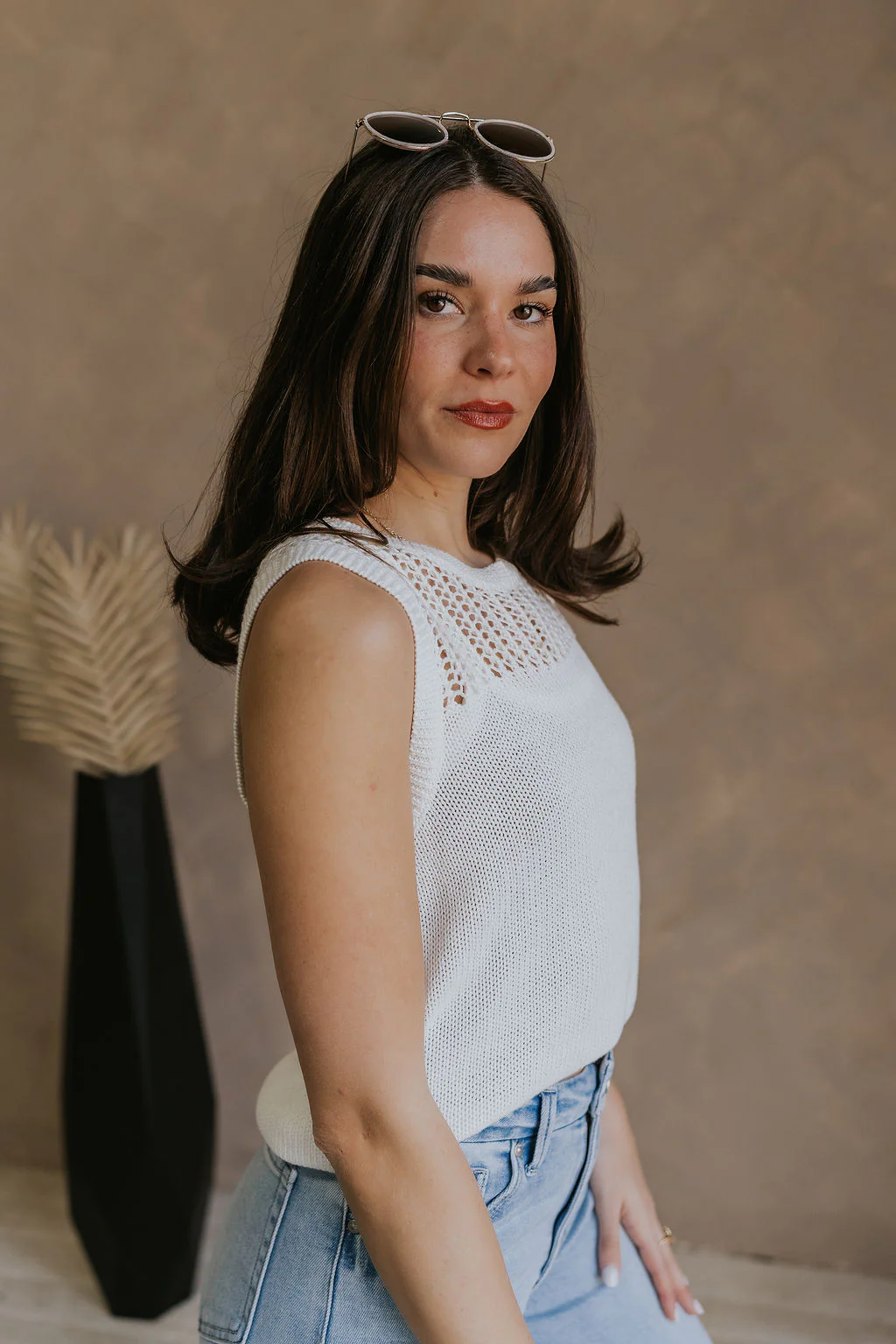 Elisa Cream Knit Sleeveless Tank - Image 3