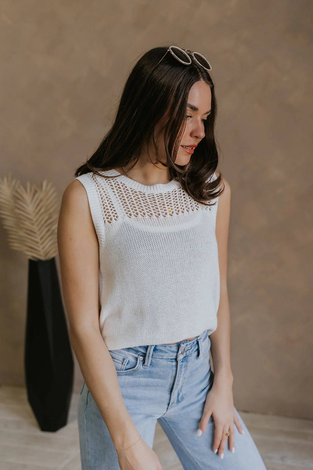Elisa Cream Knit Sleeveless Tank - Image 4