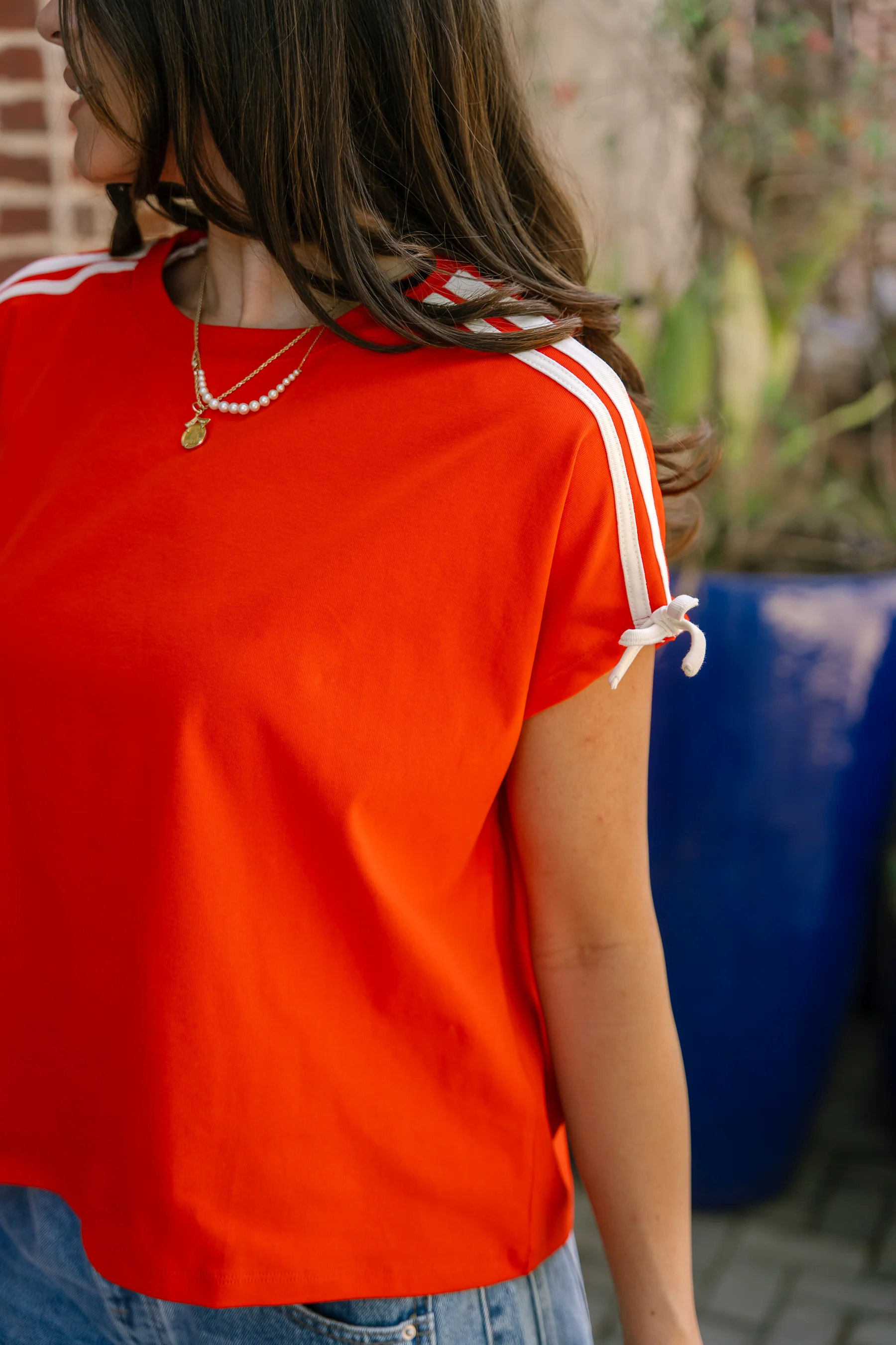 Poppy Red & White Short Sleeve Top - Image 4