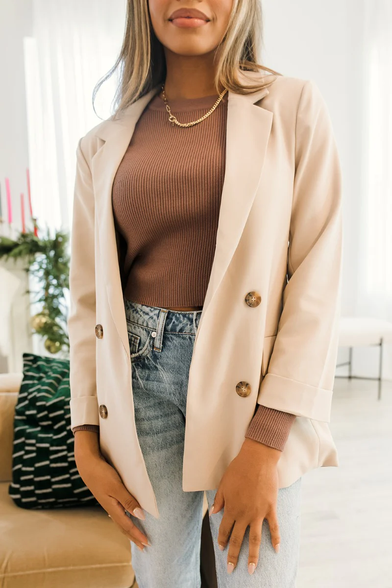 Working On It Blazer in Beige - Image 4