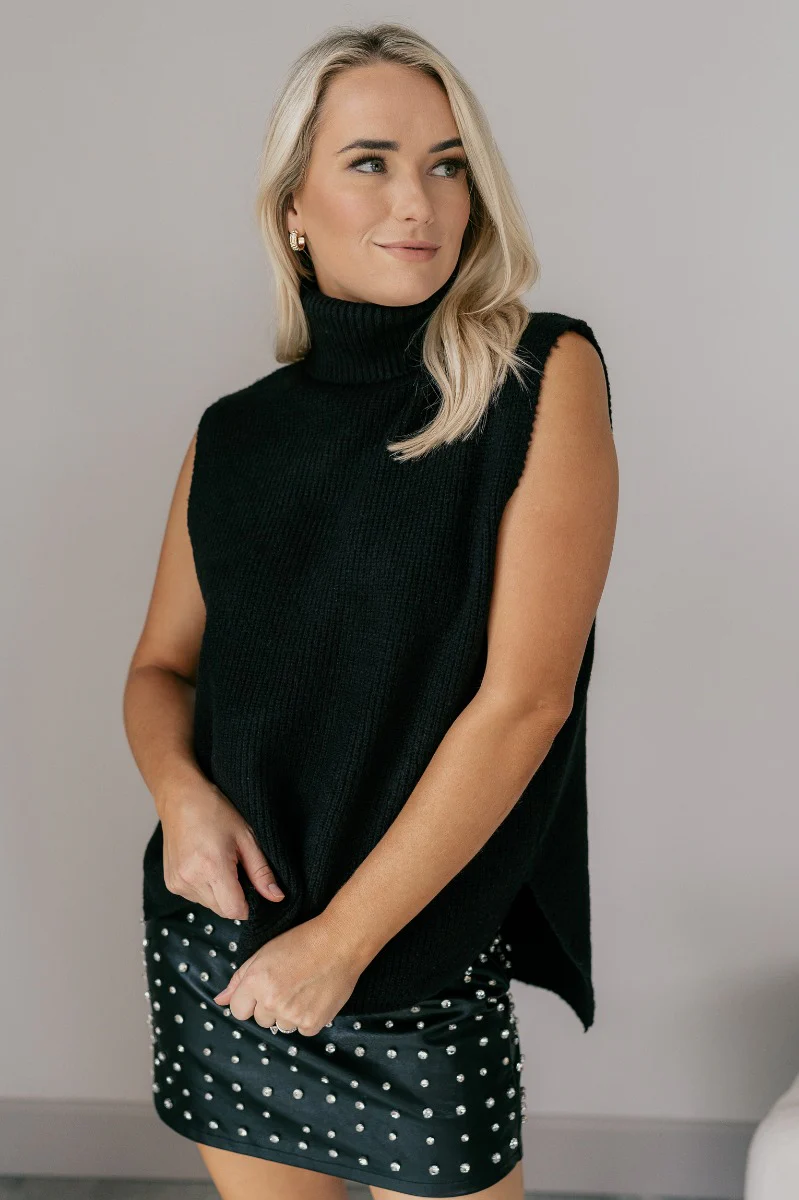 Wren Black Sleeveless Turtleneck Sweater - Image 3