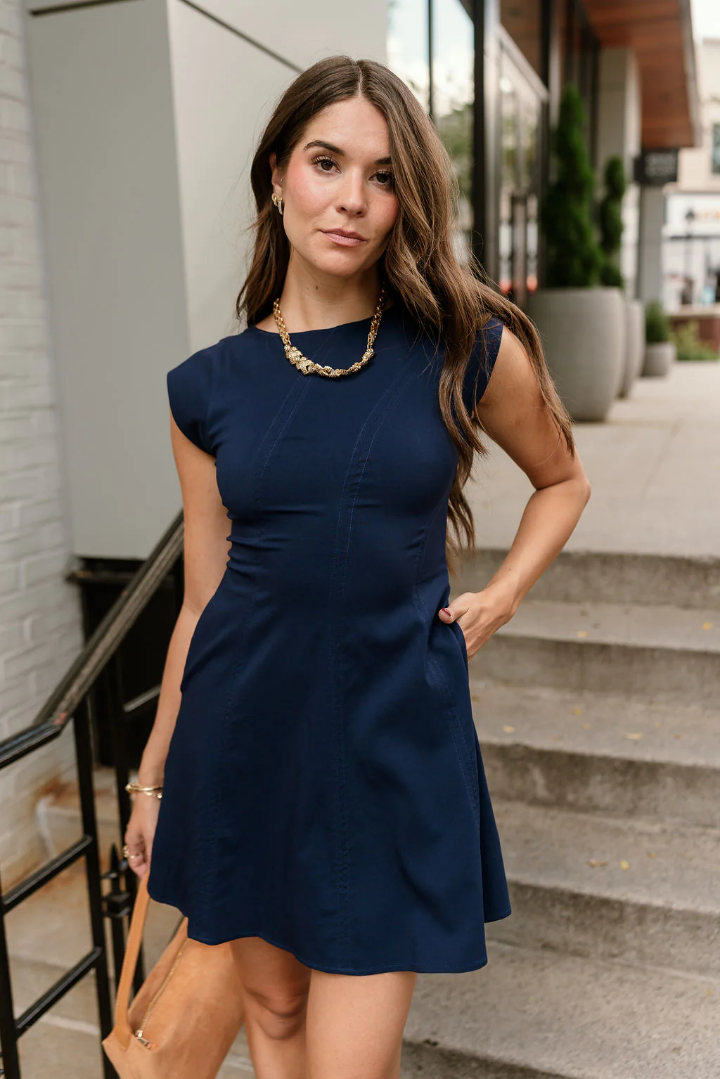 Wren Navy Flare Sleeveless Mini Dress - Image 2