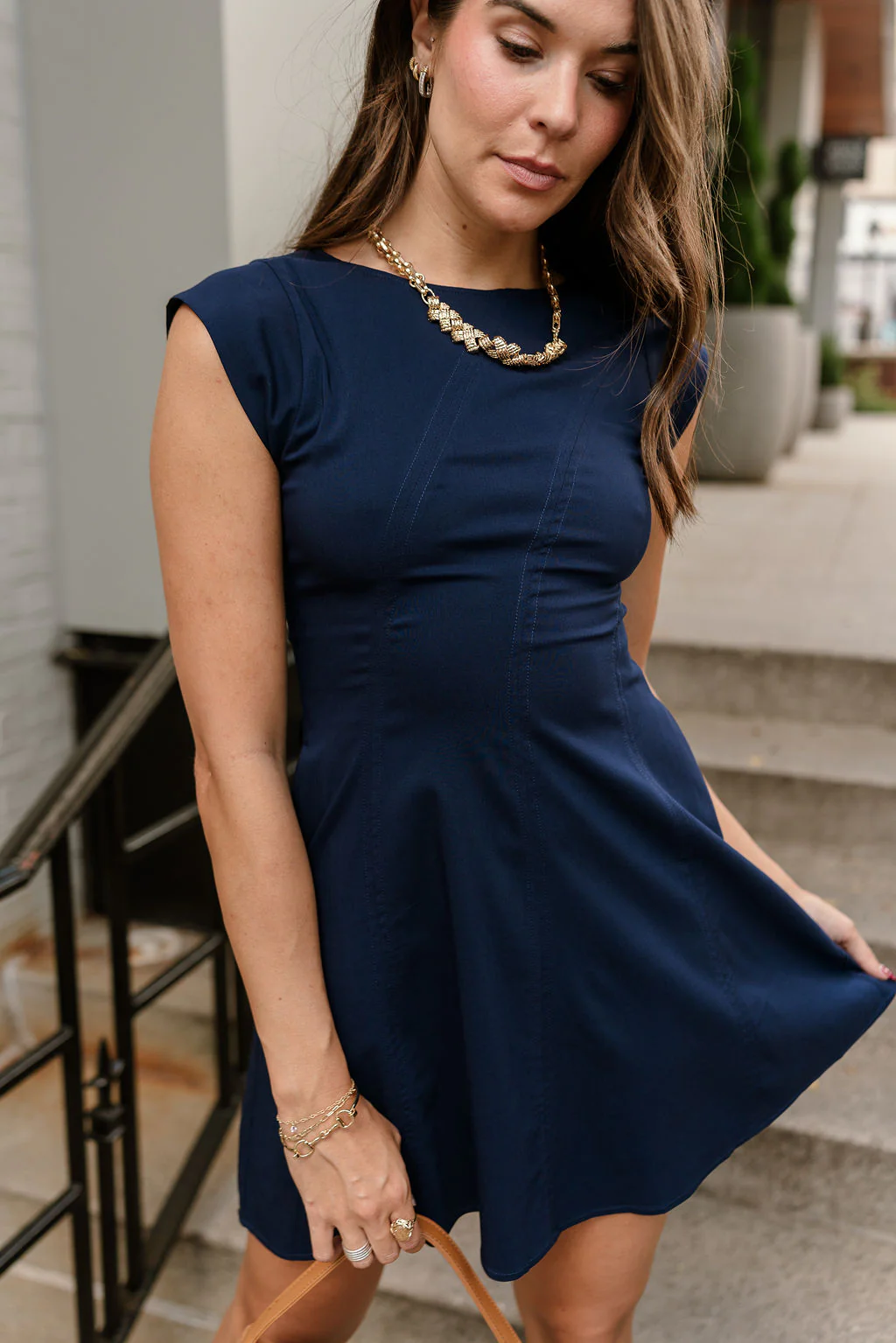 Wren Navy Flare Sleeveless Mini Dress - Image 3