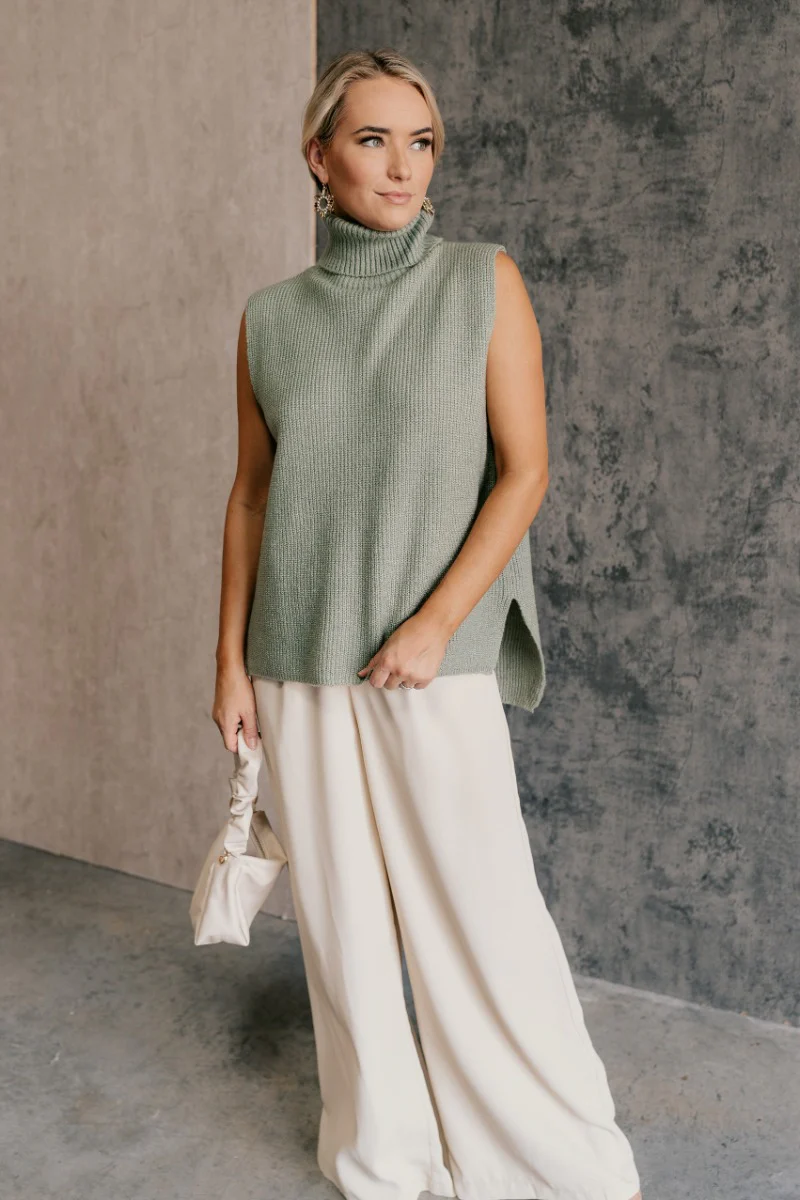 Wren Sage Sleeveless Turtleneck Sweater