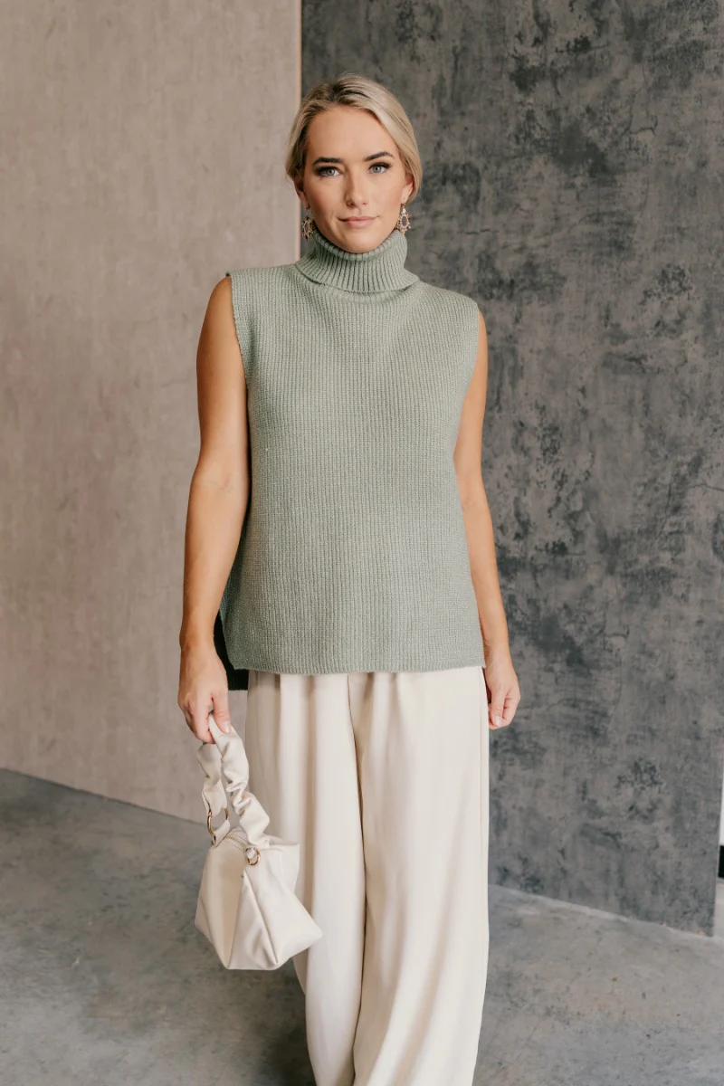 Wren Sage Sleeveless Turtleneck Sweater - Image 2