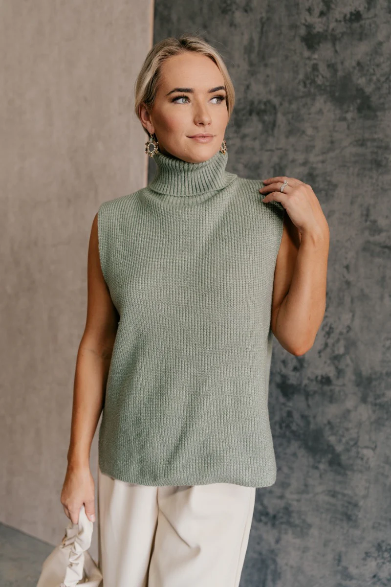 Wren Sage Sleeveless Turtleneck Sweater - Image 3