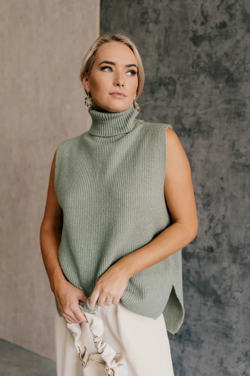 Wren Sage Sleeveless Turtleneck Sweater - Image 4