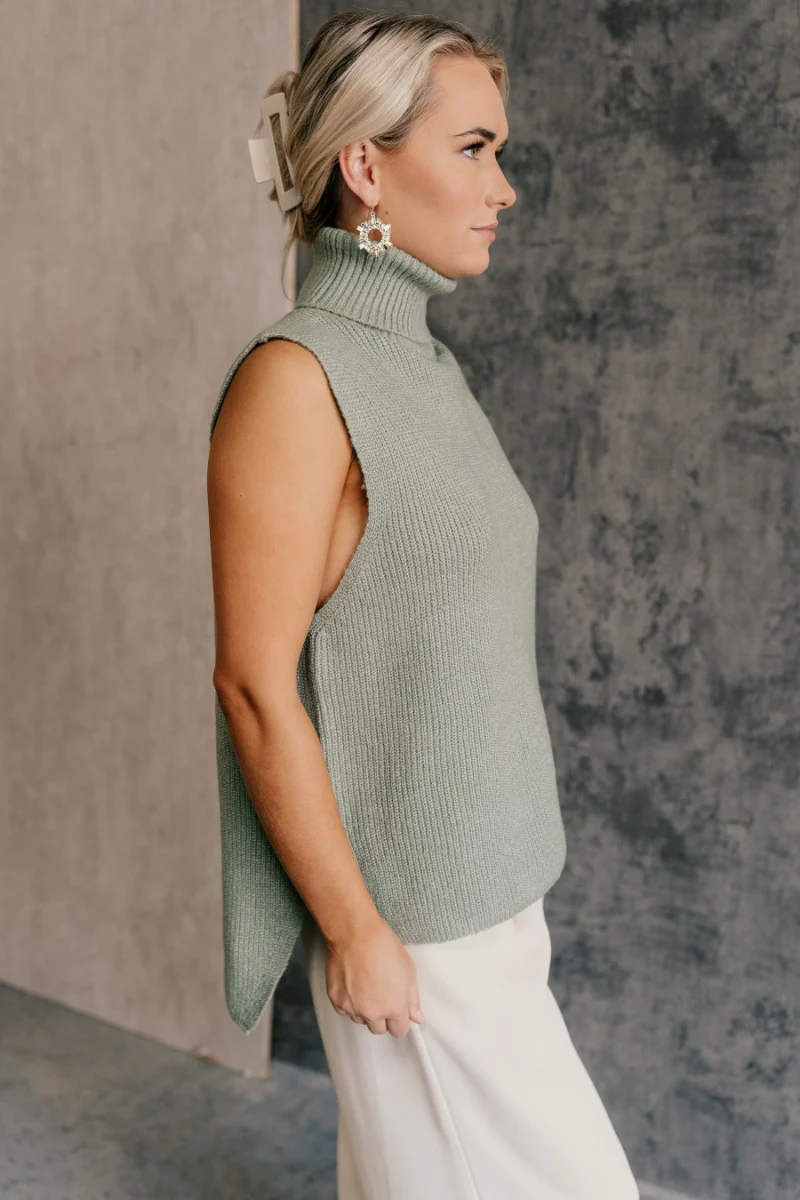 Wren Sage Sleeveless Turtleneck Sweater - Image 5