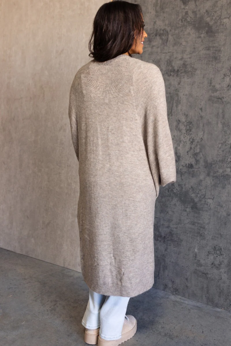 Wrenley Taupe Long Sleeve Midi Cardigan - Image 3
