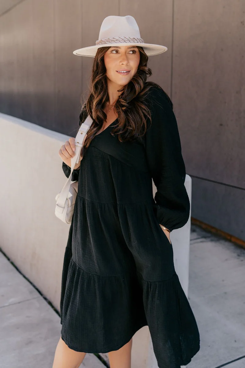Wrenly Black Long Sleeve Midi Dress - Image 2