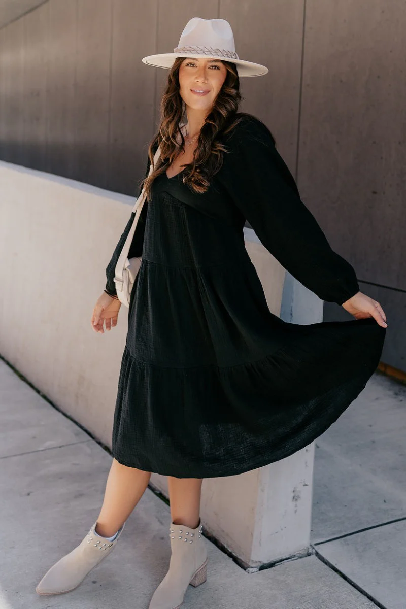 Wrenly Black Long Sleeve Midi Dress - Image 3