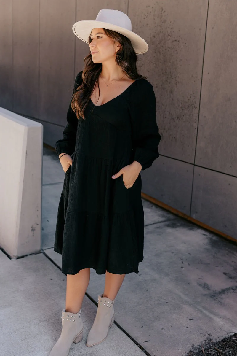 Wrenly Black Long Sleeve Midi Dress - Image 4