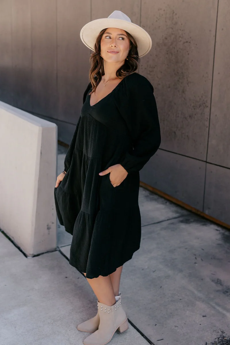 Wrenly Black Long Sleeve Midi Dress - Image 5