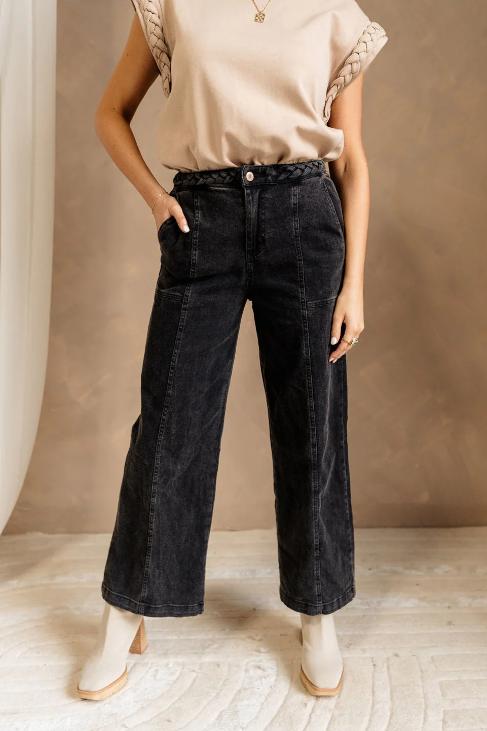 Wyatt Black Denim Braided Jeans