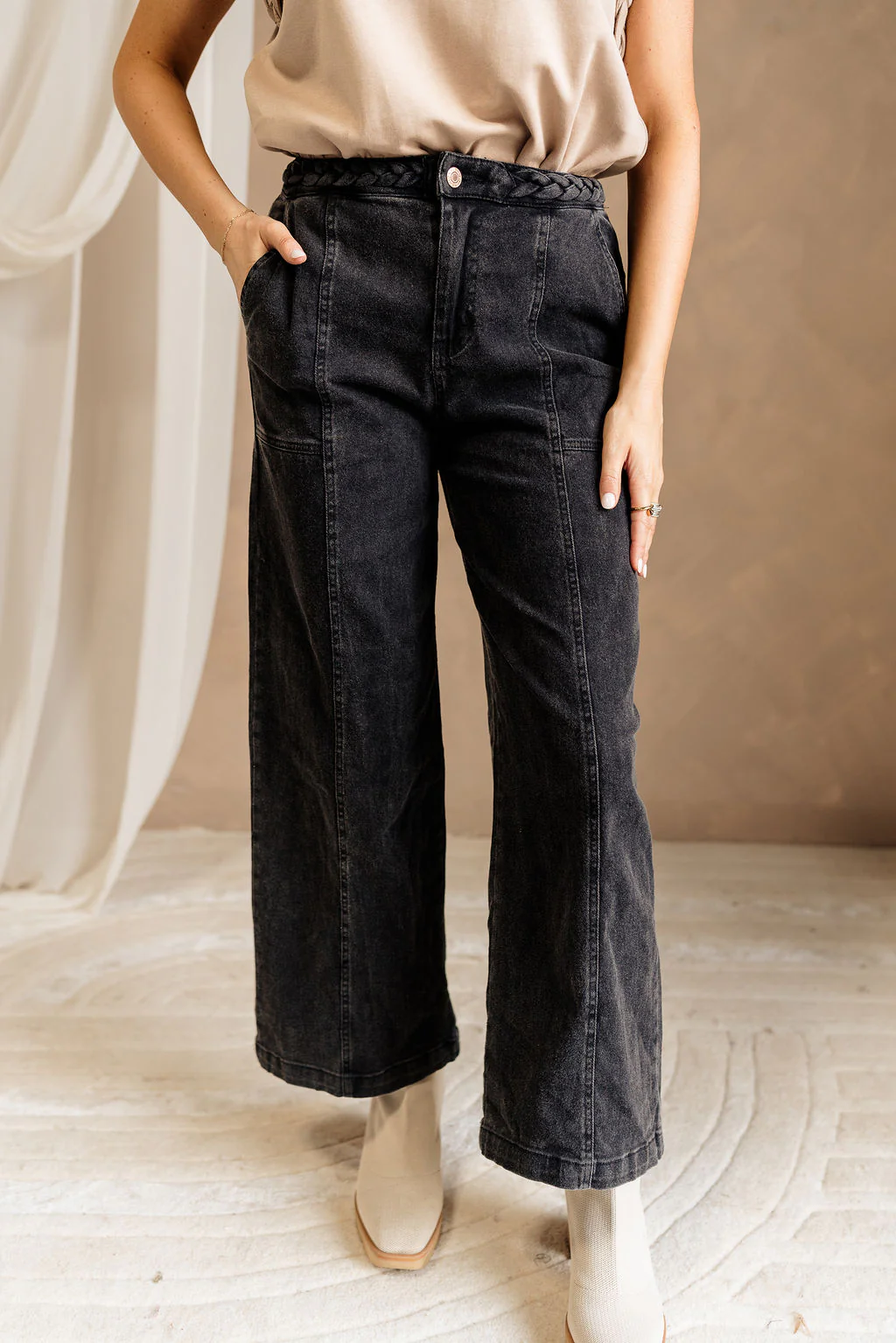 Wyatt Black Denim Braided Jeans - Image 2