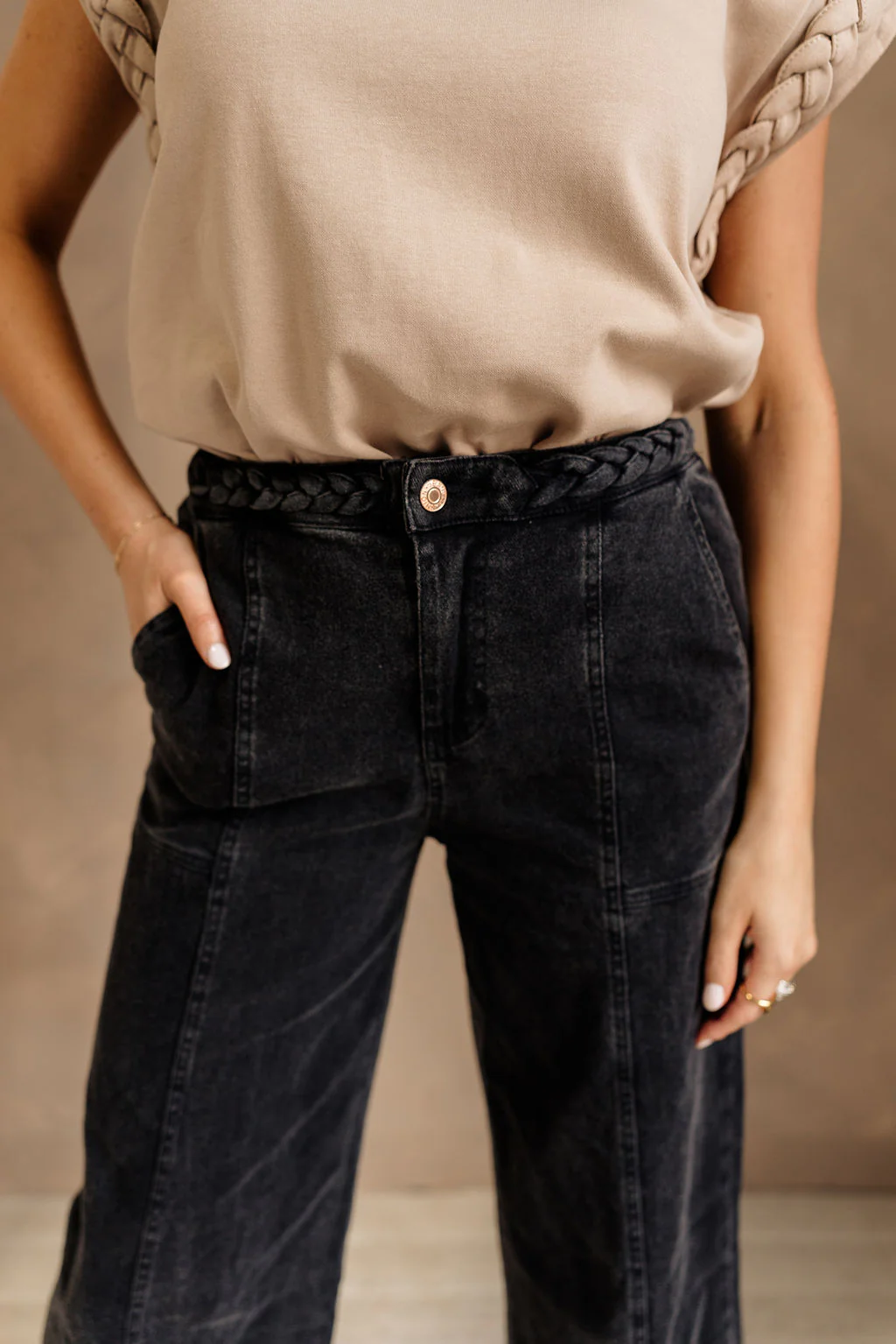 Wyatt Black Denim Braided Jeans - Image 3