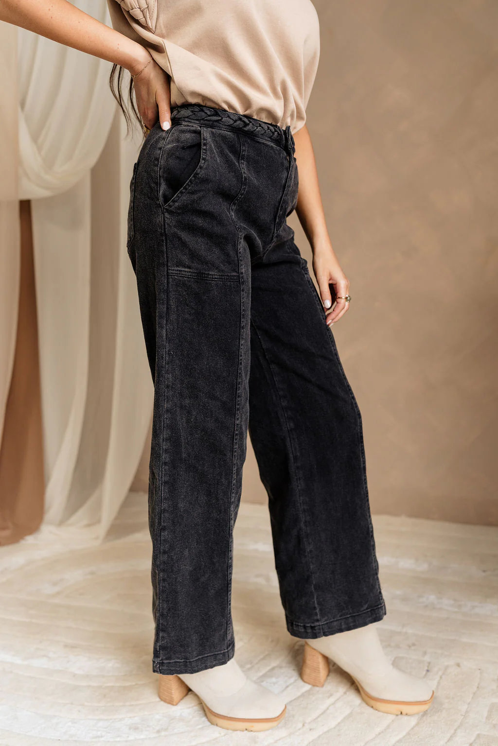 Wyatt Black Denim Braided Jeans - Image 5