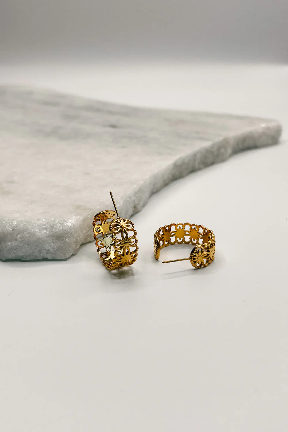 Elodie Gold Floral Hoops Earring - Image 3