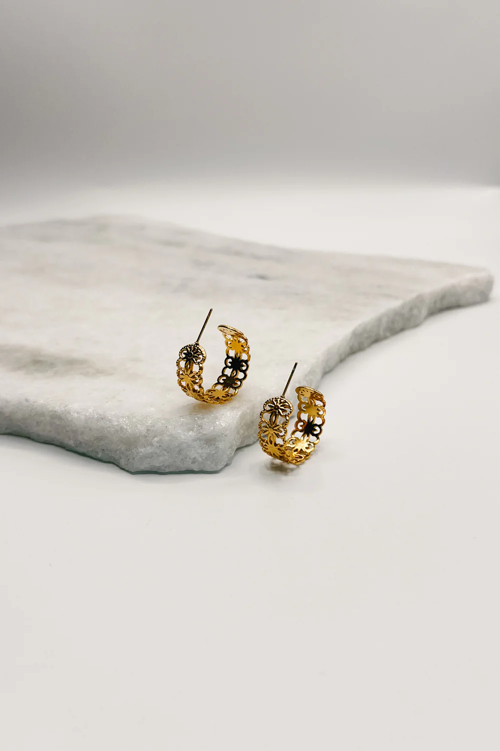 Elodie Gold Floral Hoops Earring - Image 4