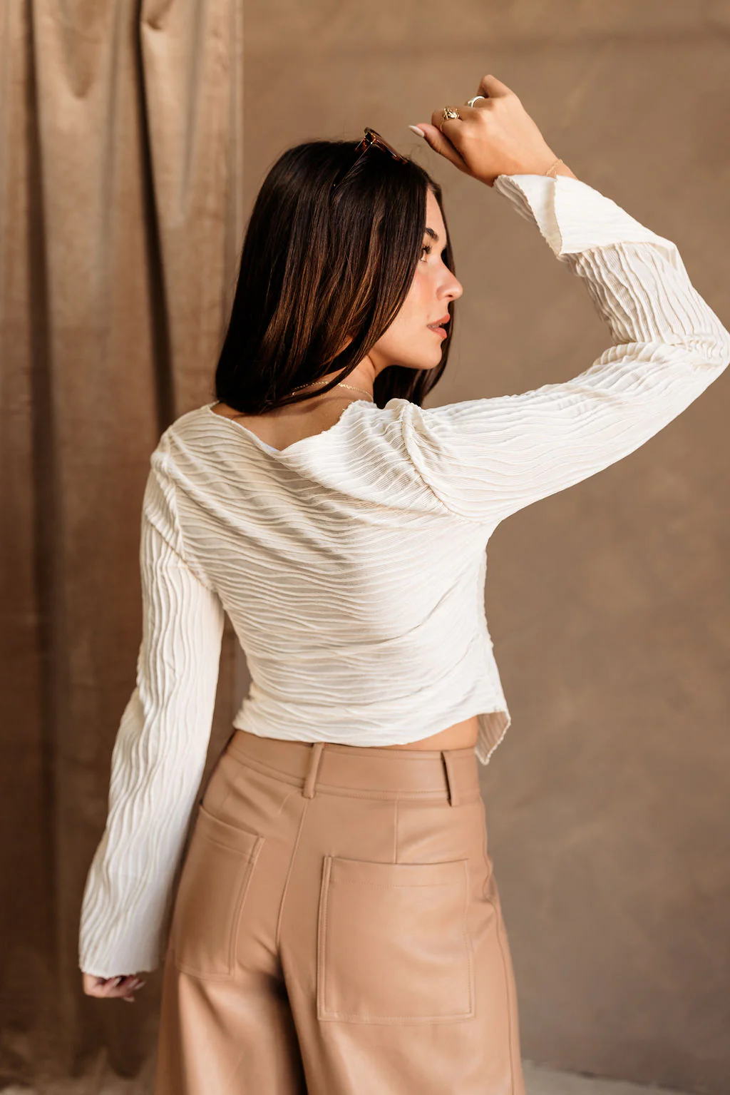 Yovanna Cream Textured Long Sleeve Top - Image 3