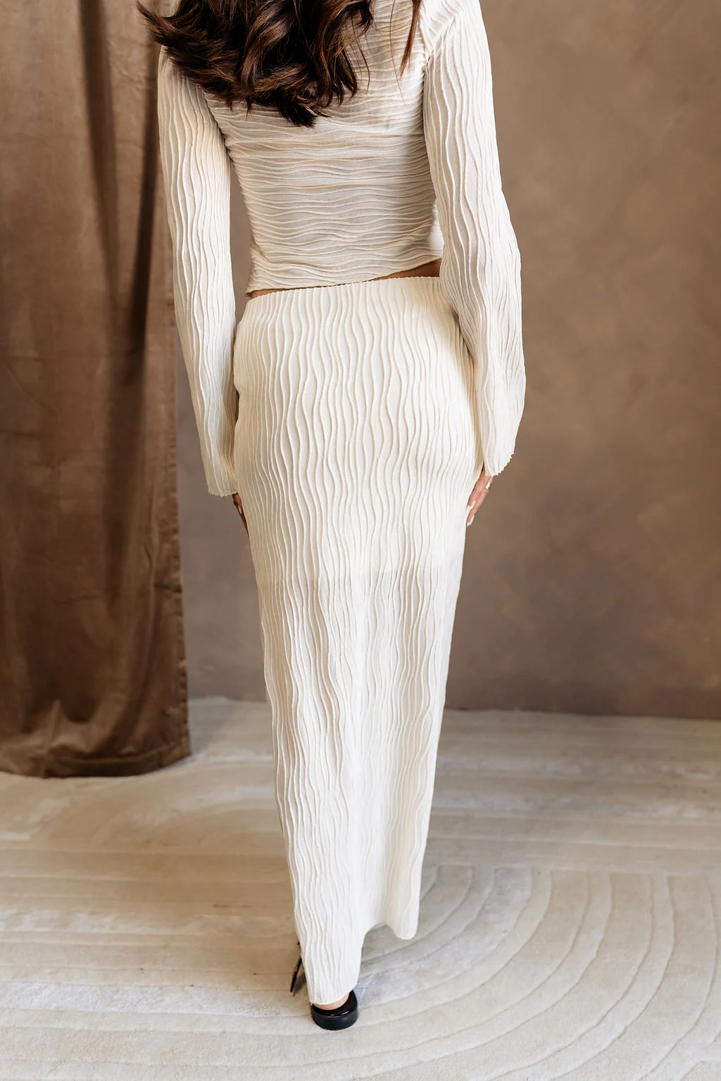Yovanna Cream Textured Maxi Skirt - Image 7