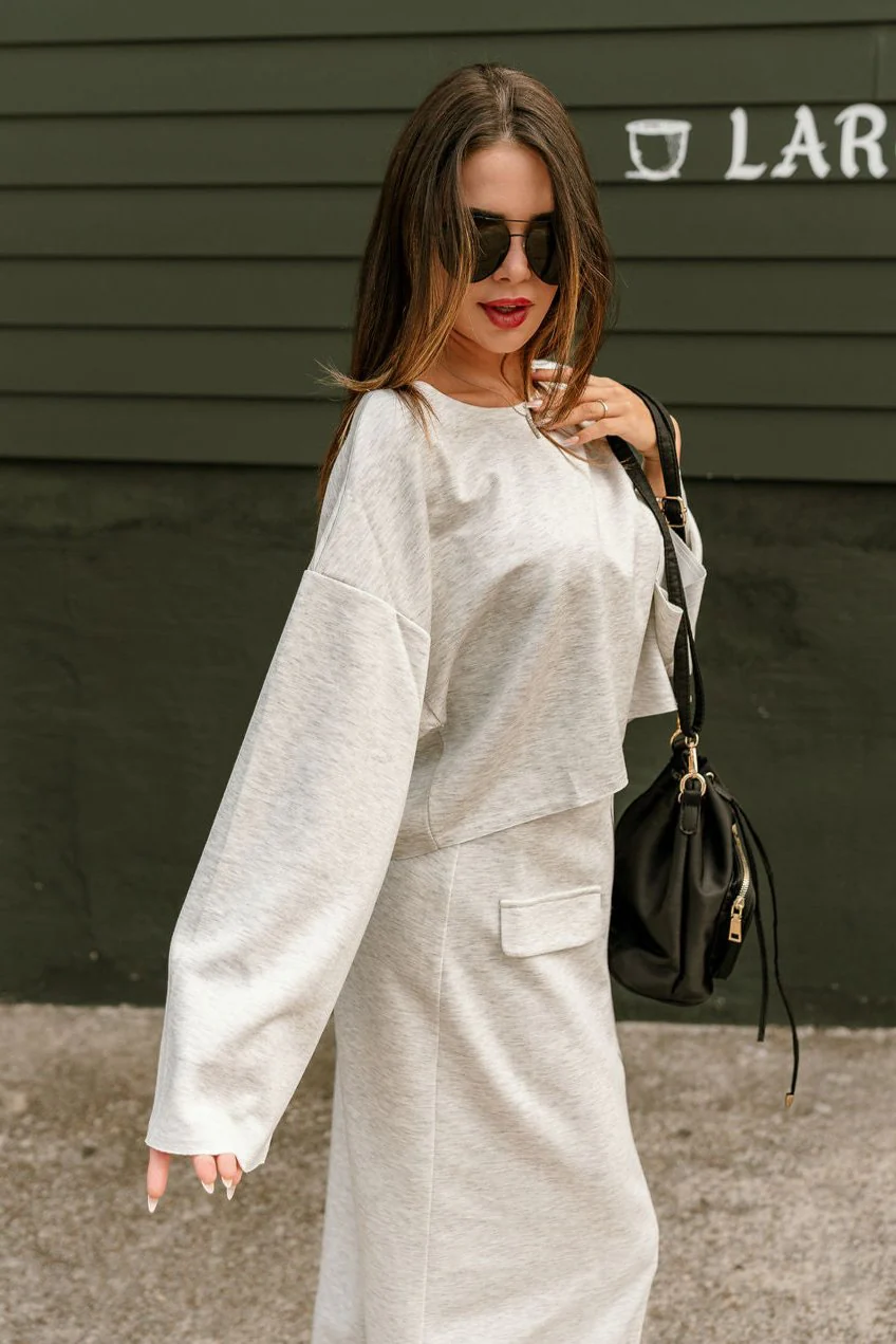Sylvie Heather Grey Flare Long Sleeve Top - Image 6
