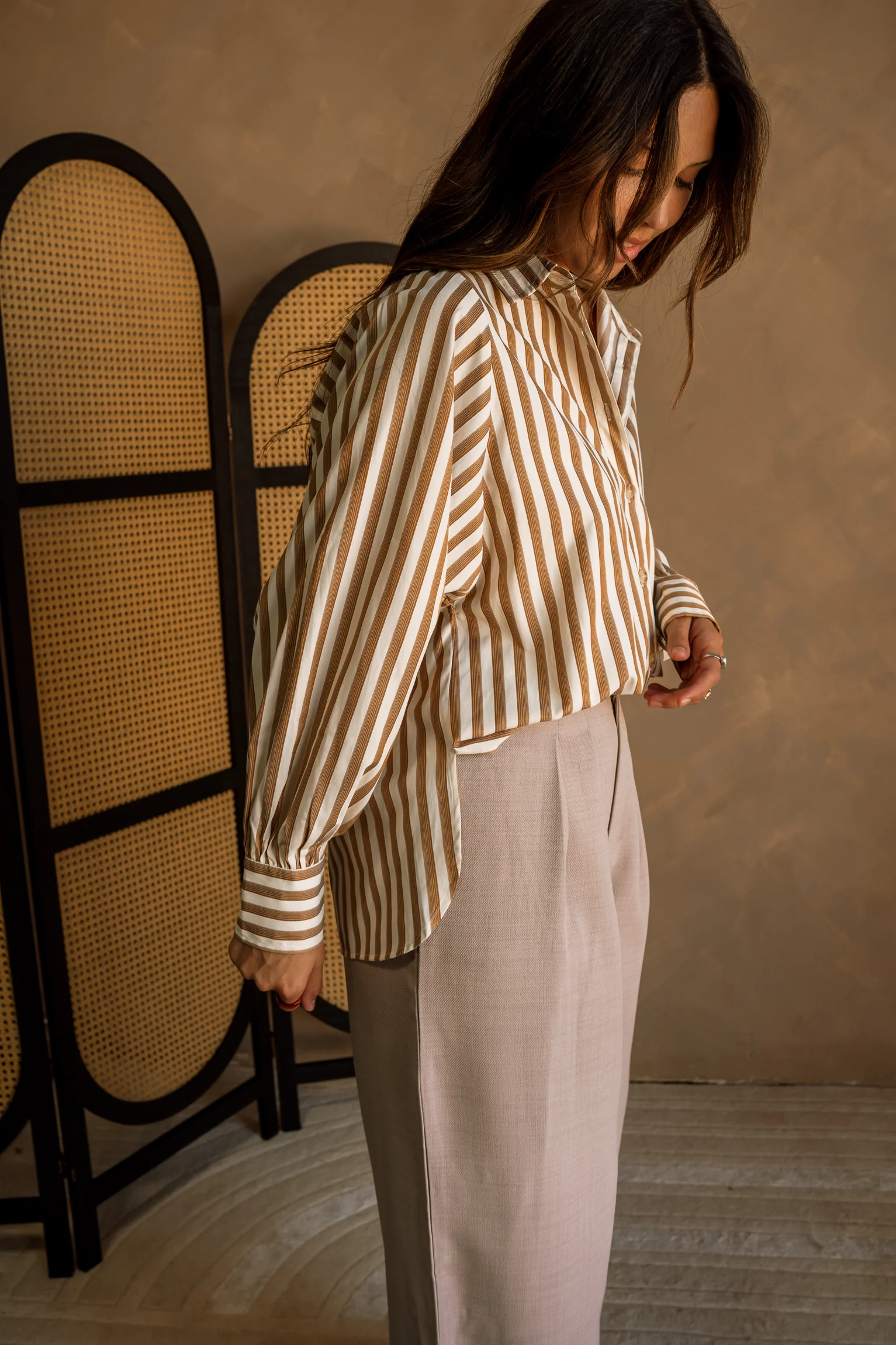 Rayn Taupe & Cream Stripe Button-Up Top - Image 3