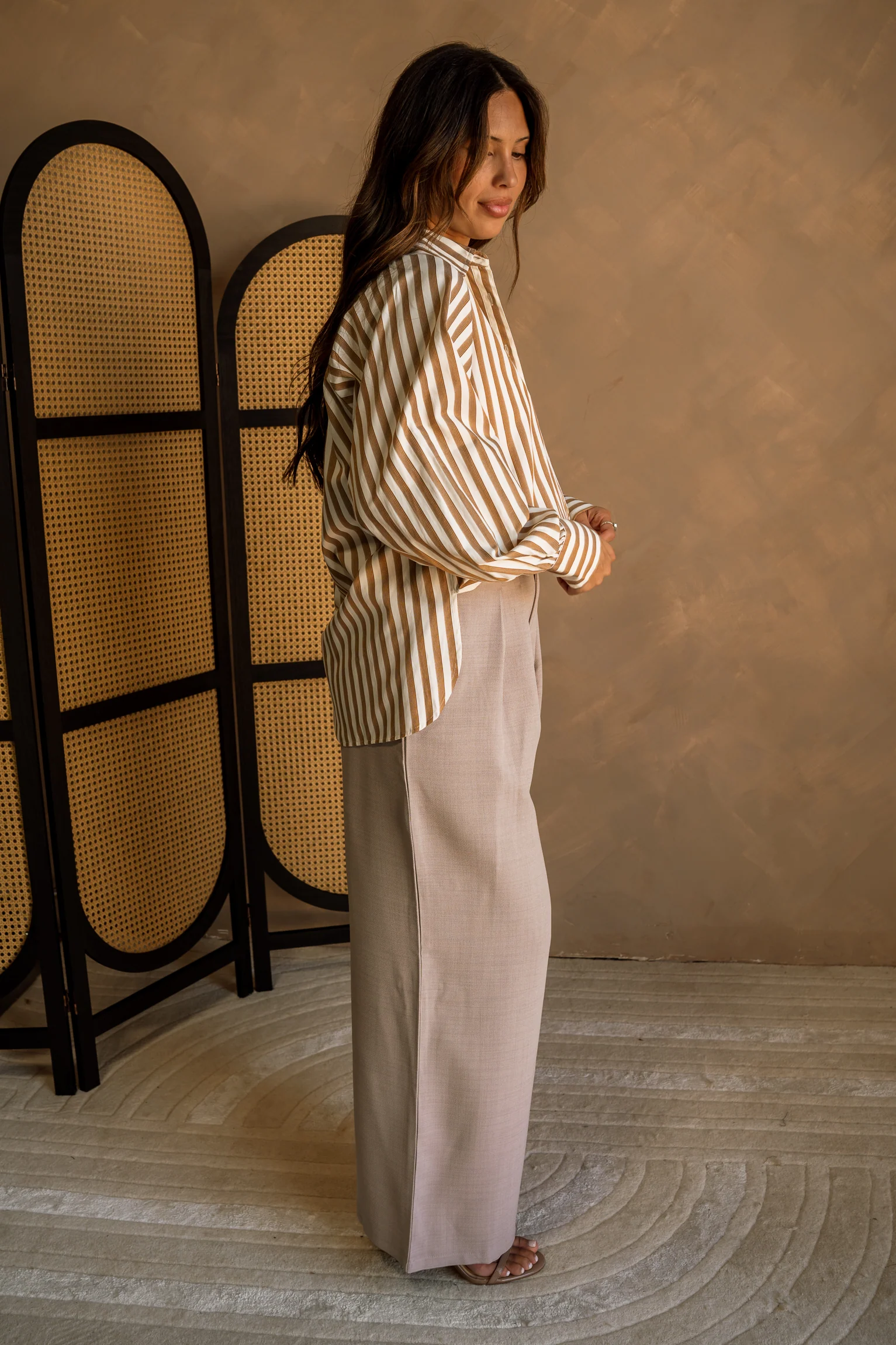 Rayn Taupe & Cream Stripe Button-Up Top - Image 4