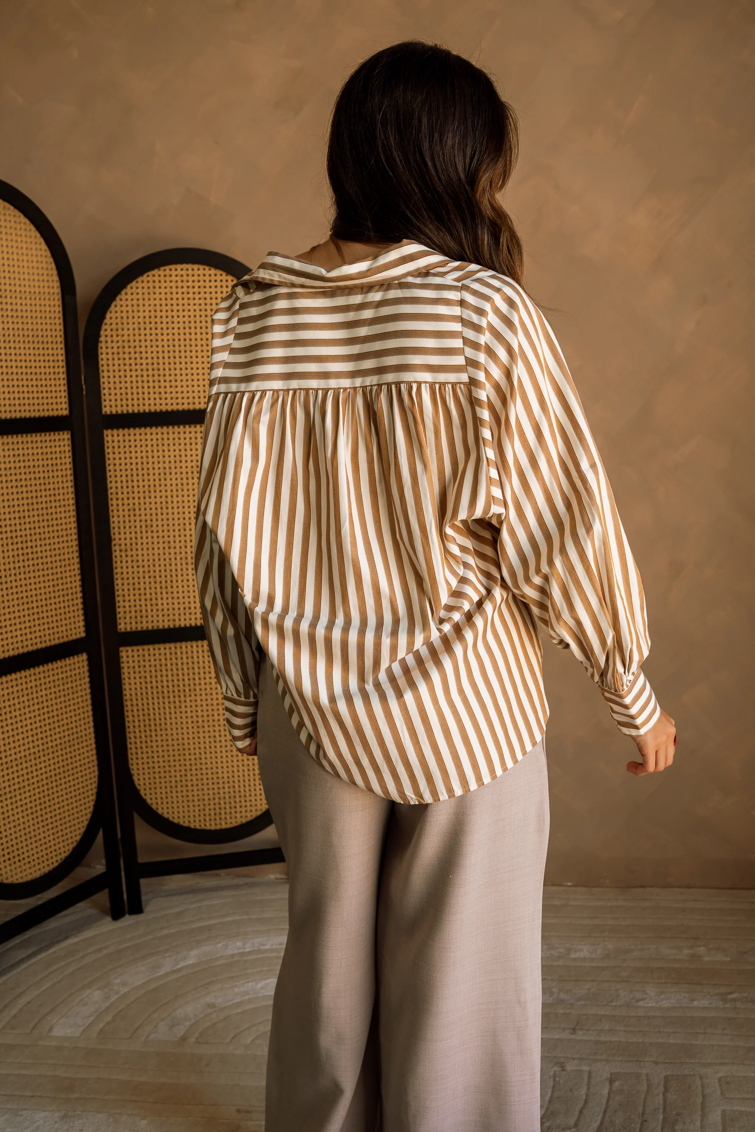 Rayn Taupe & Cream Stripe Button-Up Top - Image 5