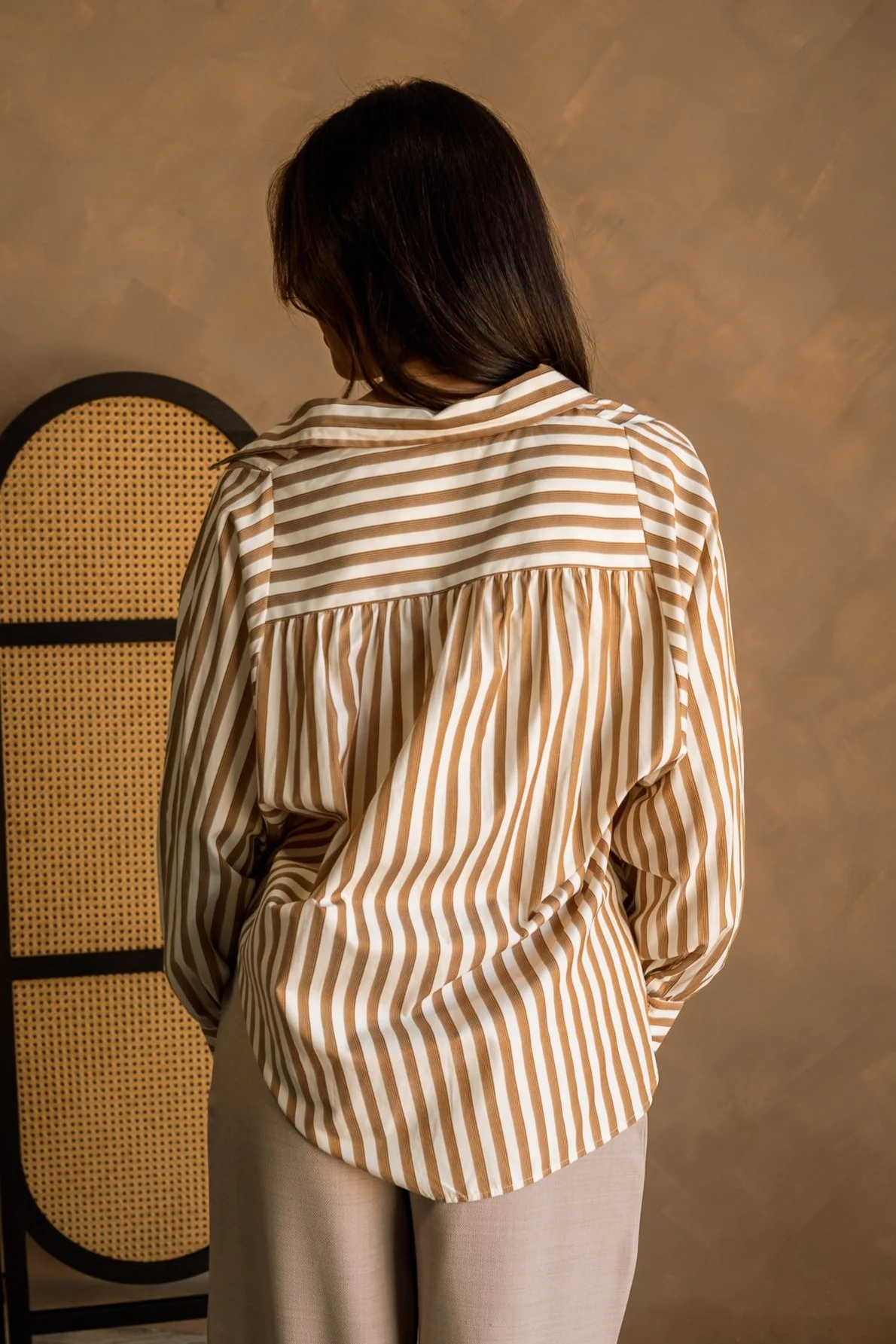 Rayn Taupe & Cream Stripe Button-Up Top - Image 6