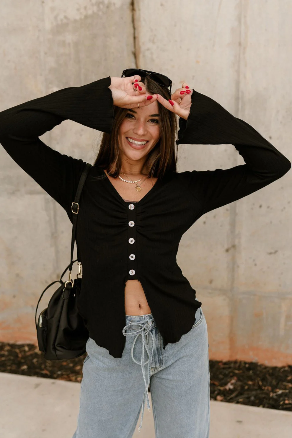 Emery Buttoned Flare Long Sleeve Top - Image 2