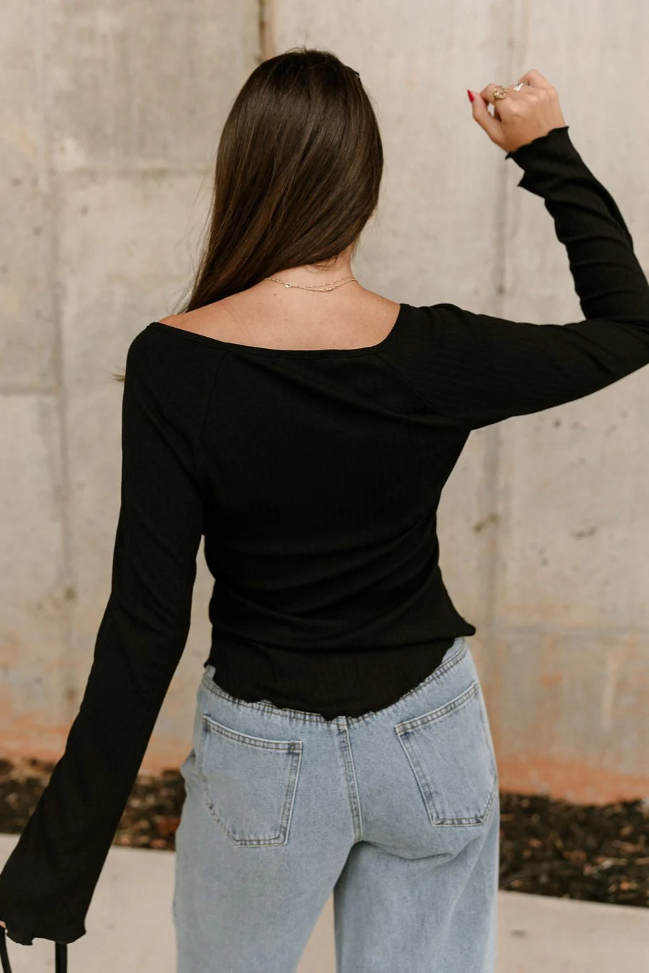Emery Buttoned Flare Long Sleeve Top - Image 4
