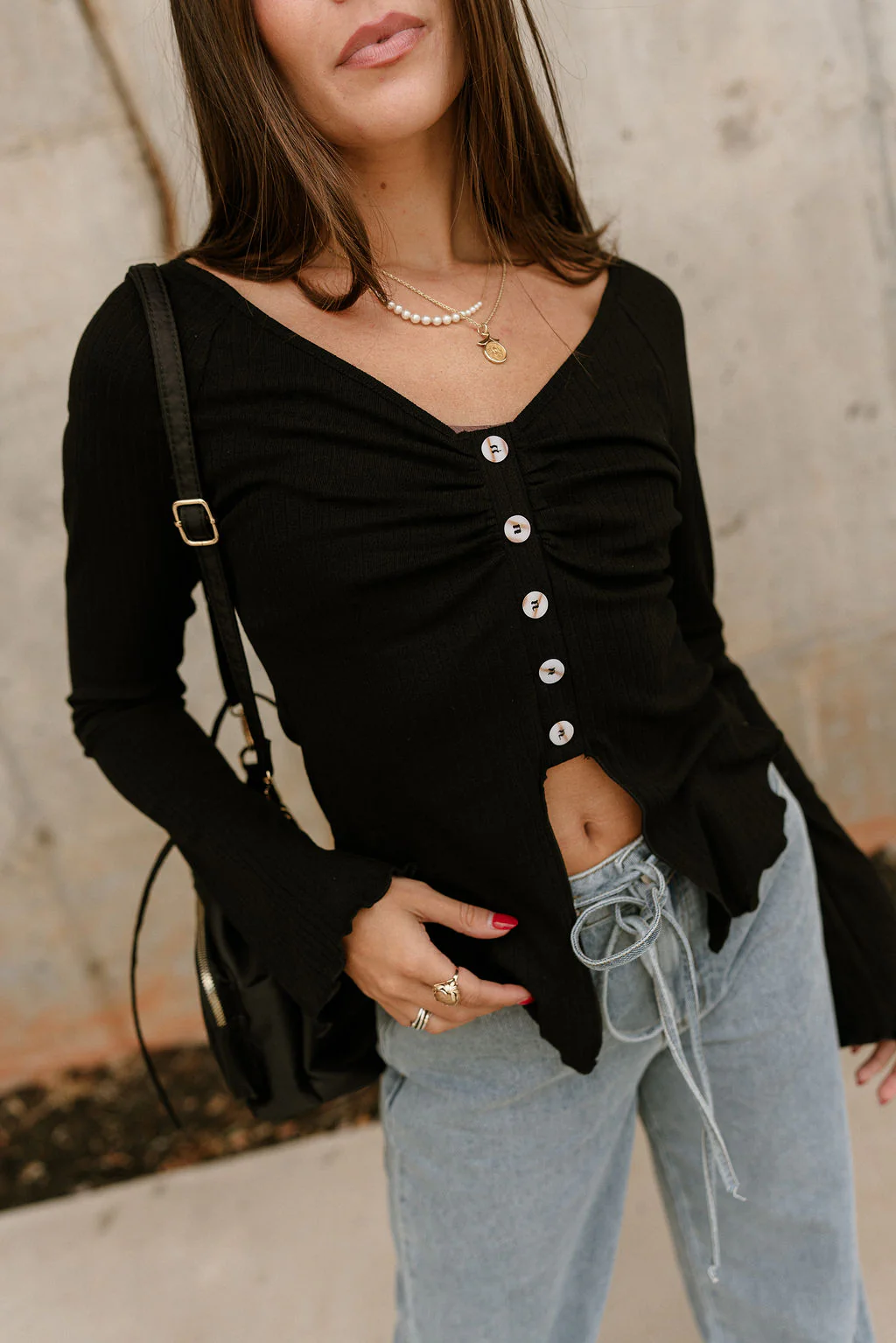 Emery Buttoned Flare Long Sleeve Top - Image 5