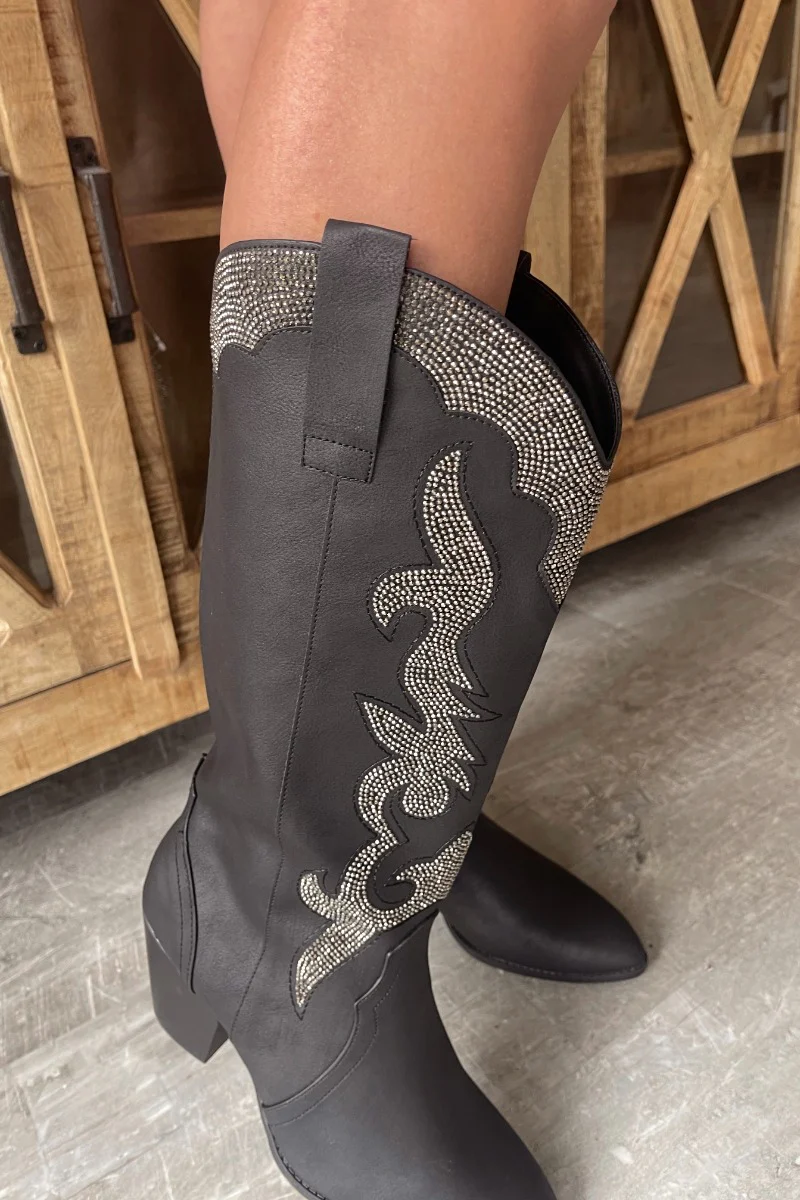 Zane Rhinestone Cowgirl Boot in Black - Image 4