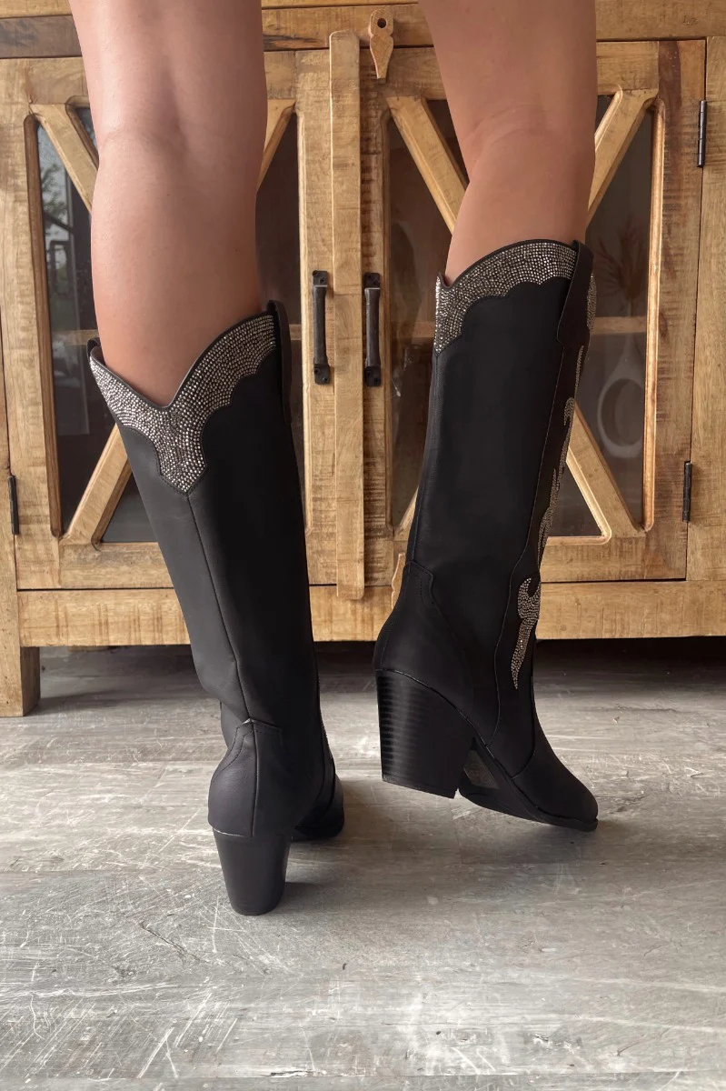 Zane Rhinestone Cowgirl Boot in Black - Image 5