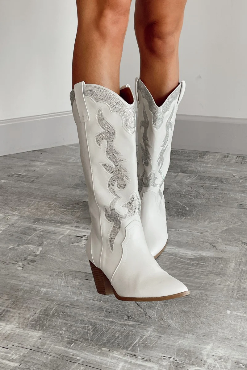 Zane Rhinestone Cowgirl Boot in White - Image 2