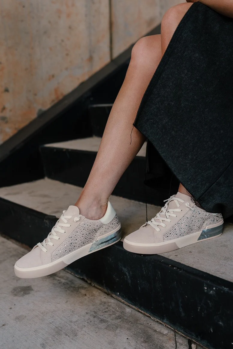Zina Crystal Sneaker in Ivory Suede