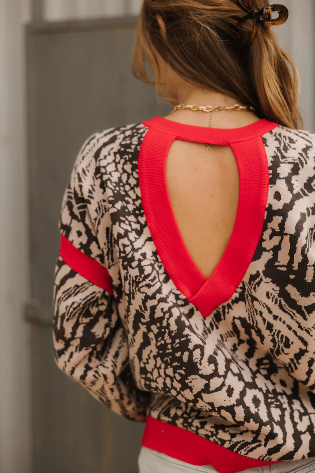 Zoe Brown & Red Leopard Knit Sweater - Image 4