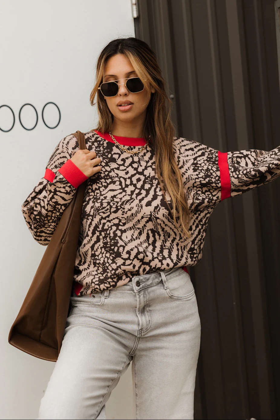 Zoe Brown & Red Leopard Knit Sweater - Image 5