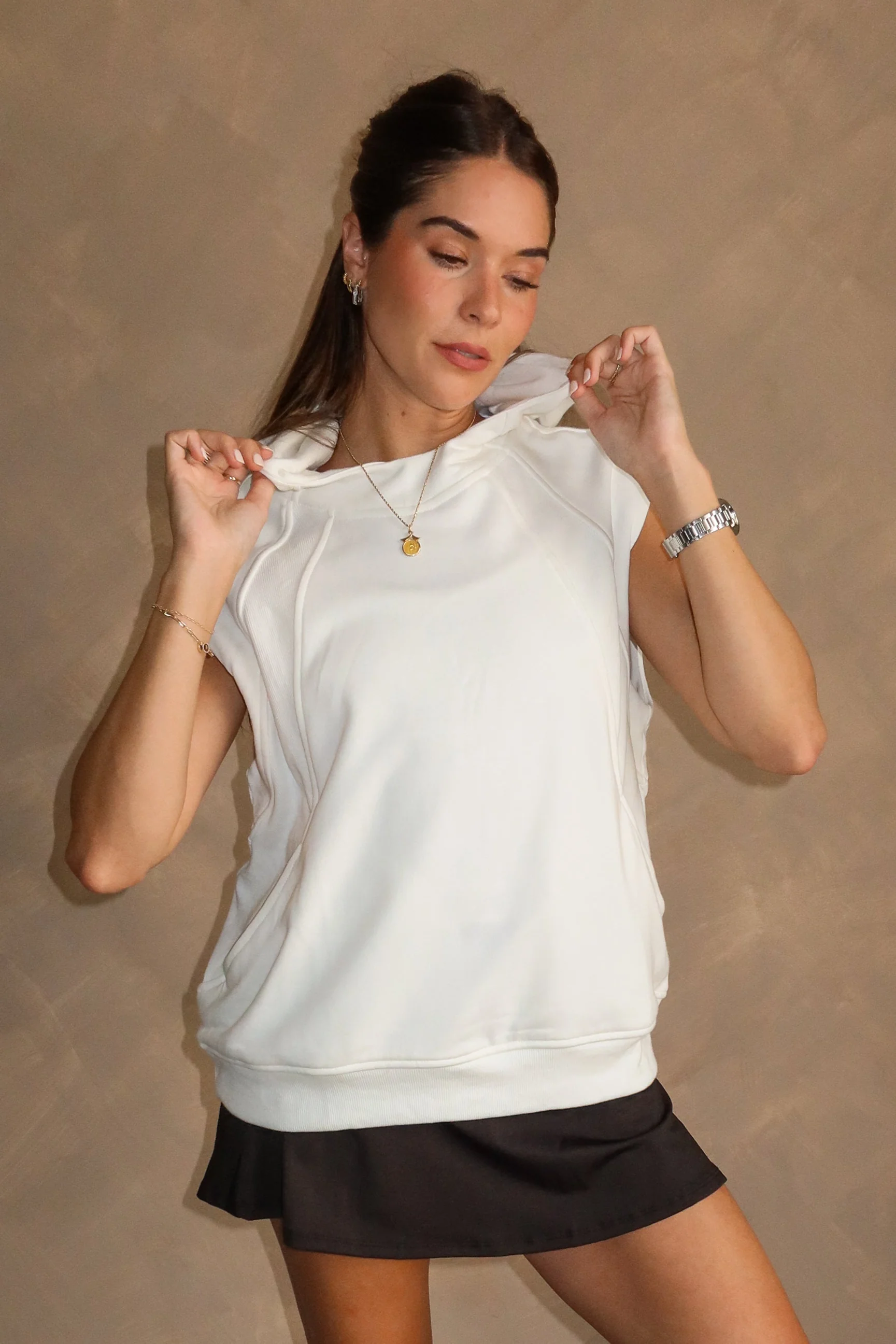 Zoe White Hoodie Sleeveless Tank