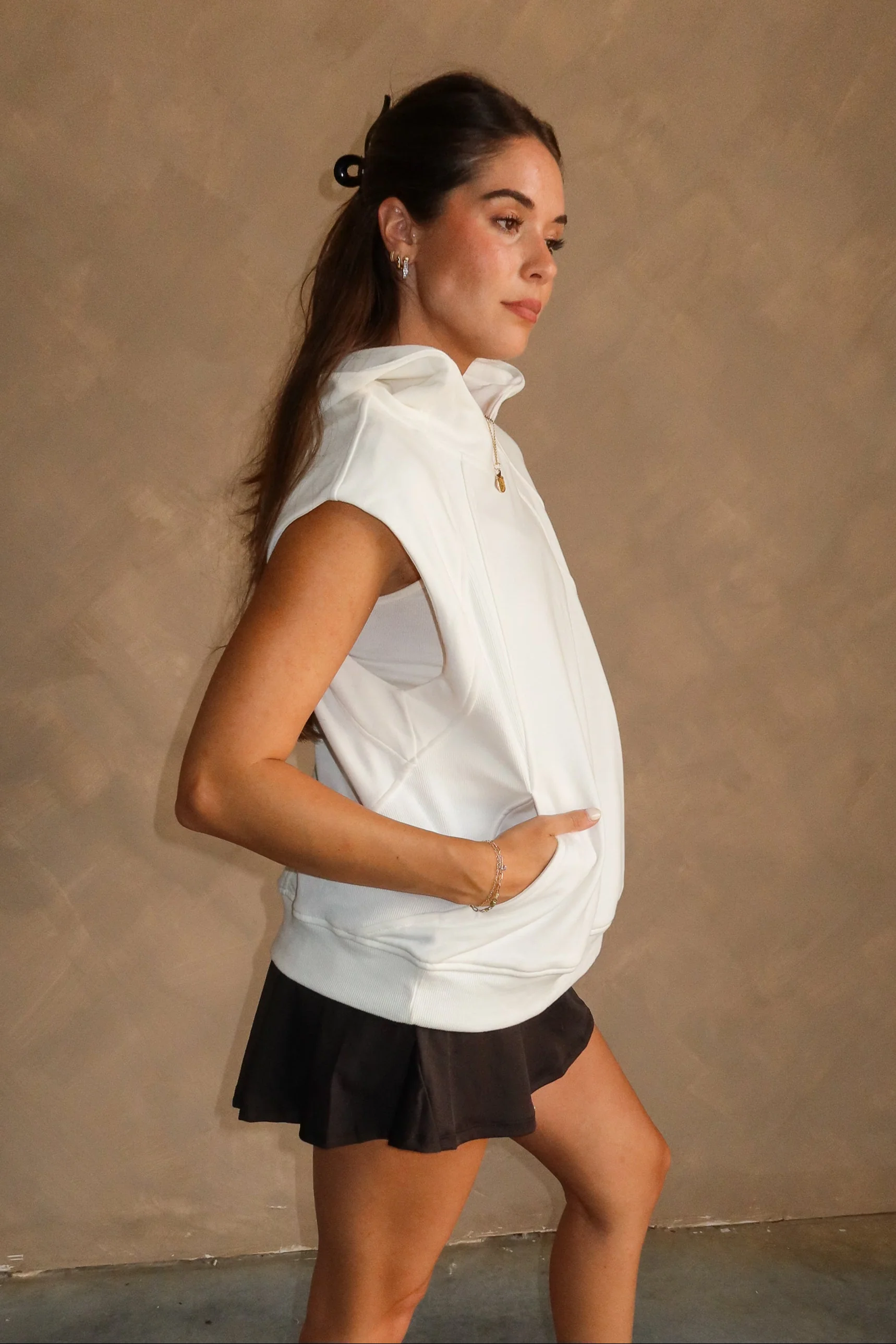 Zoe White Hoodie Sleeveless Tank - Image 2