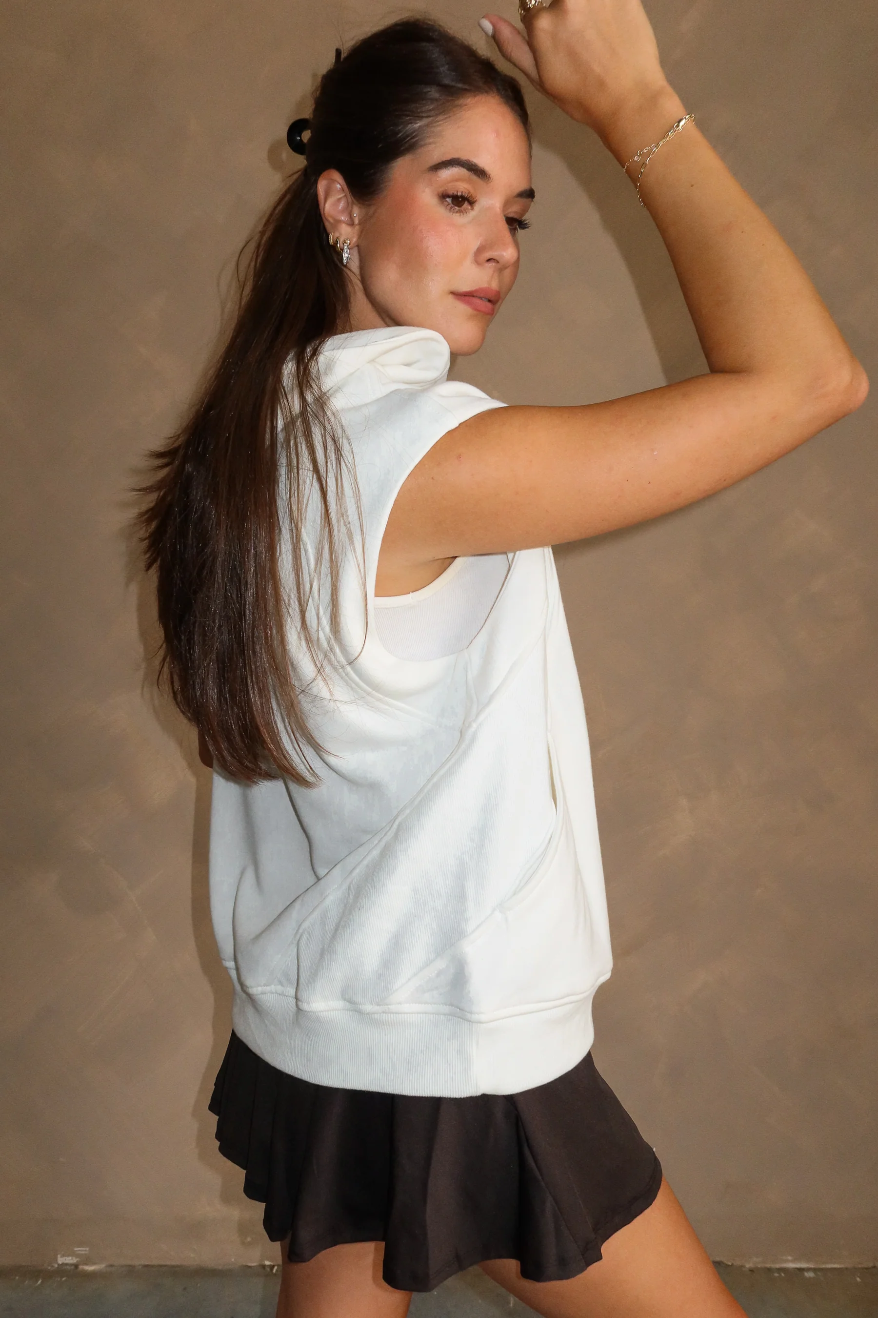 Zoe White Hoodie Sleeveless Tank - Image 3