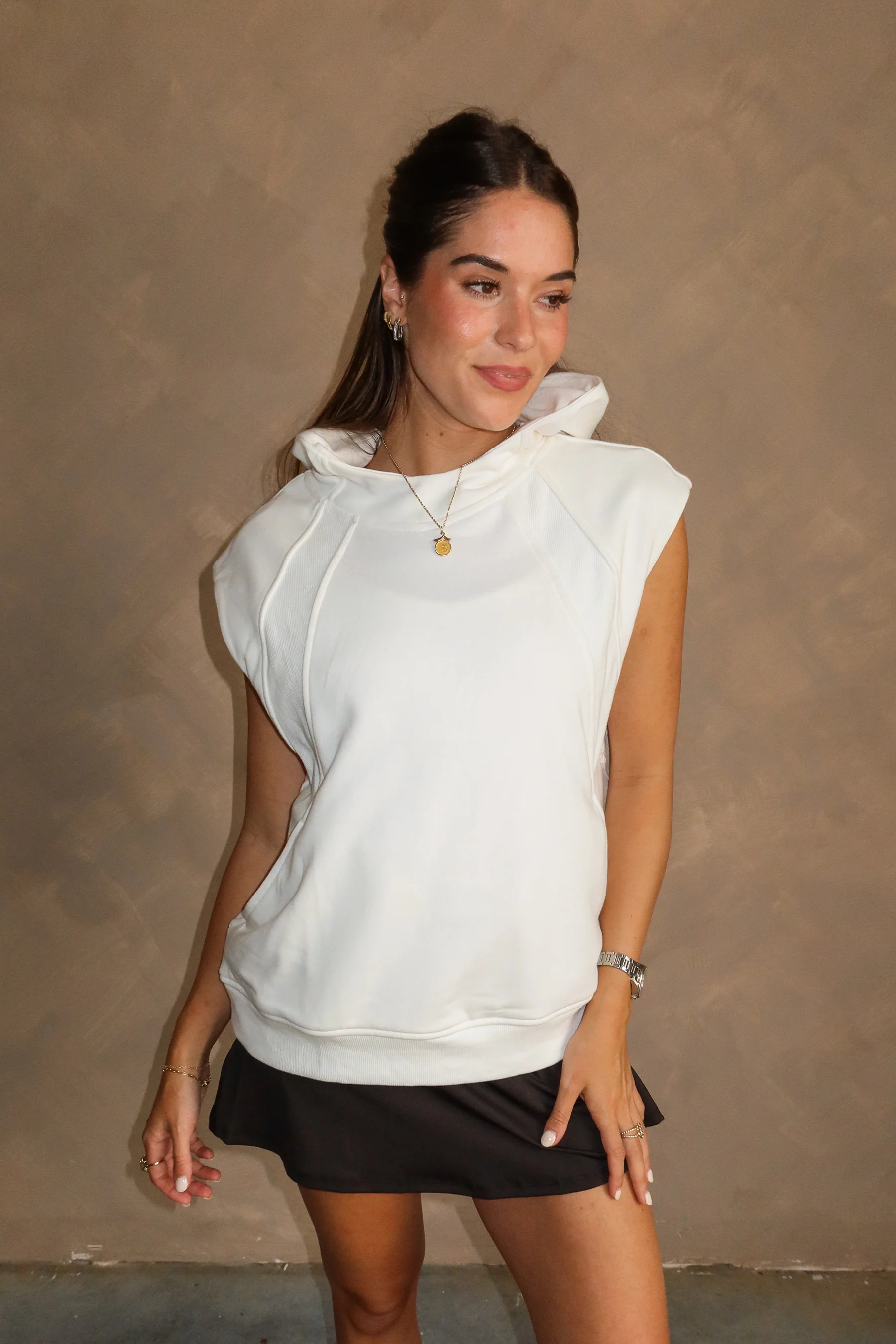 Zoe White Hoodie Sleeveless Tank - Image 6