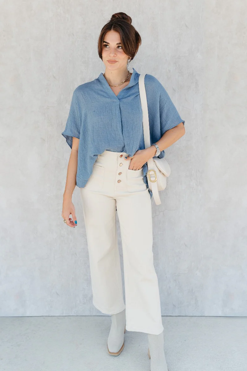 Zoey Blue High-Low Short Sleeve Top