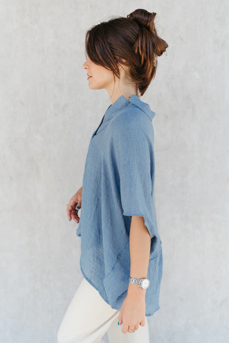 Zoey Blue High-Low Short Sleeve Top - Image 5