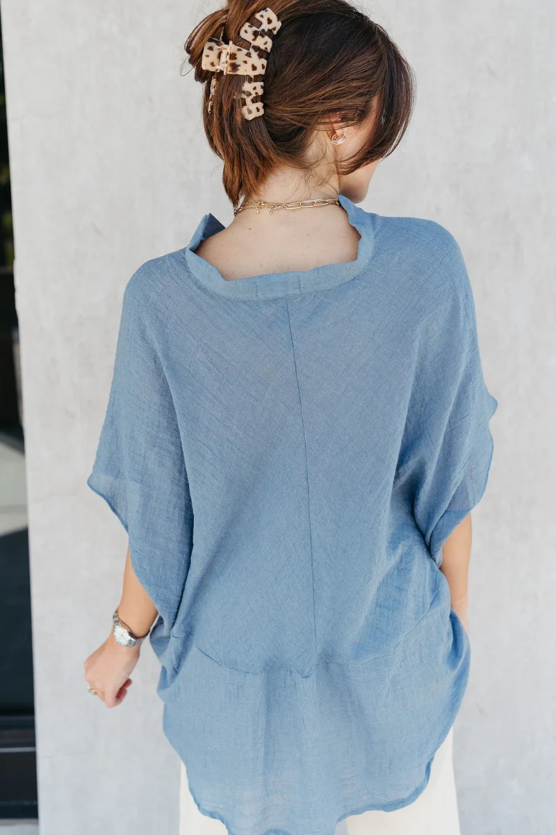 Zoey Blue High-Low Short Sleeve Top - Image 6